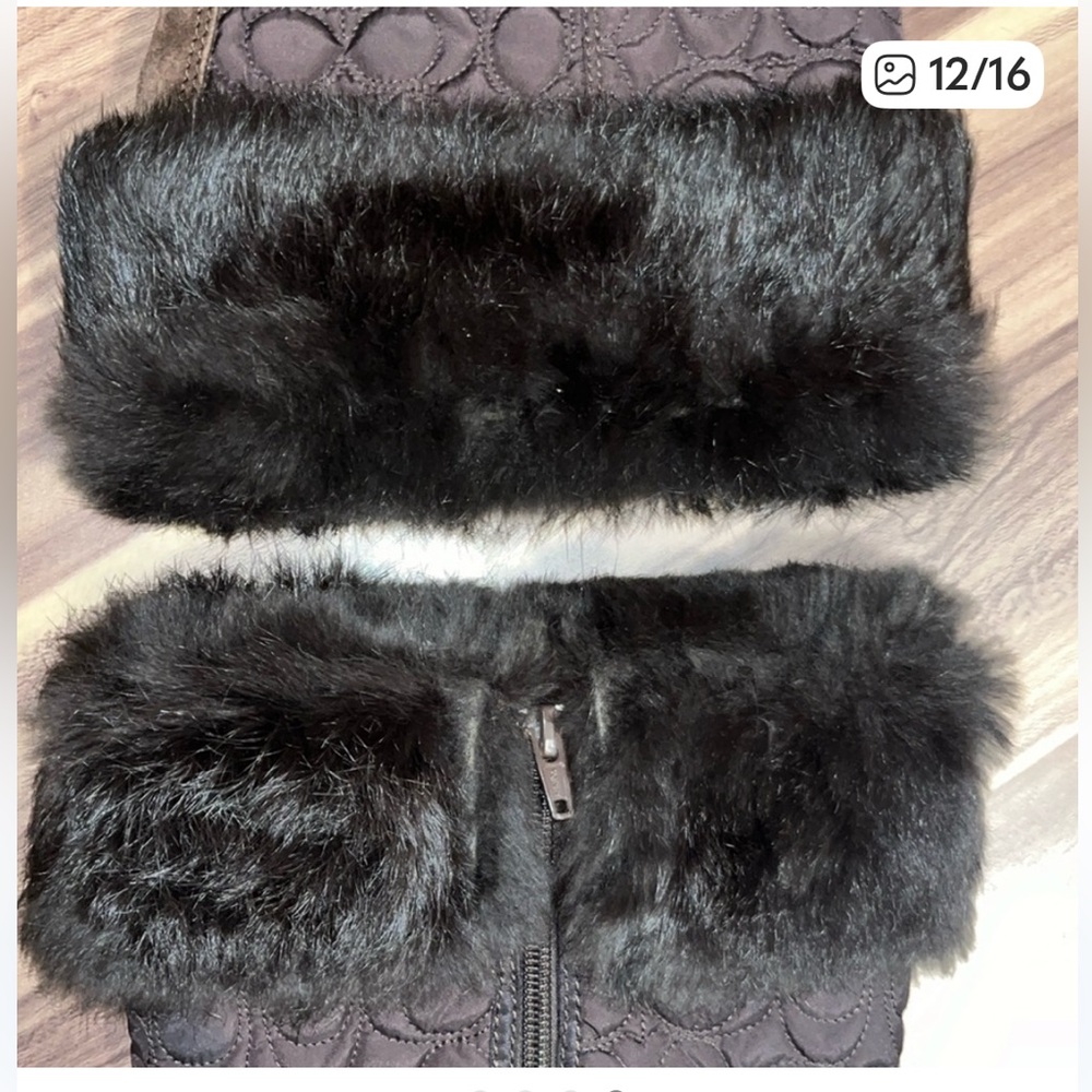 Coach Talen Brown monogram, rabbit Black Fur-Trimmed Boots - Picture 10 of 12